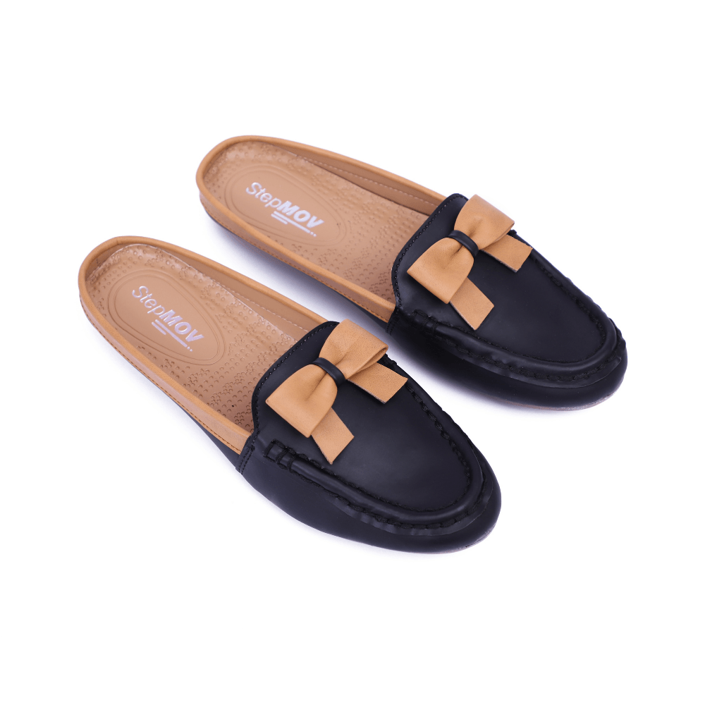 step mov Black Bow Back Open for women Fancy Shoes for Women: Footwear Sale in Pakistan on Ladies Shoes