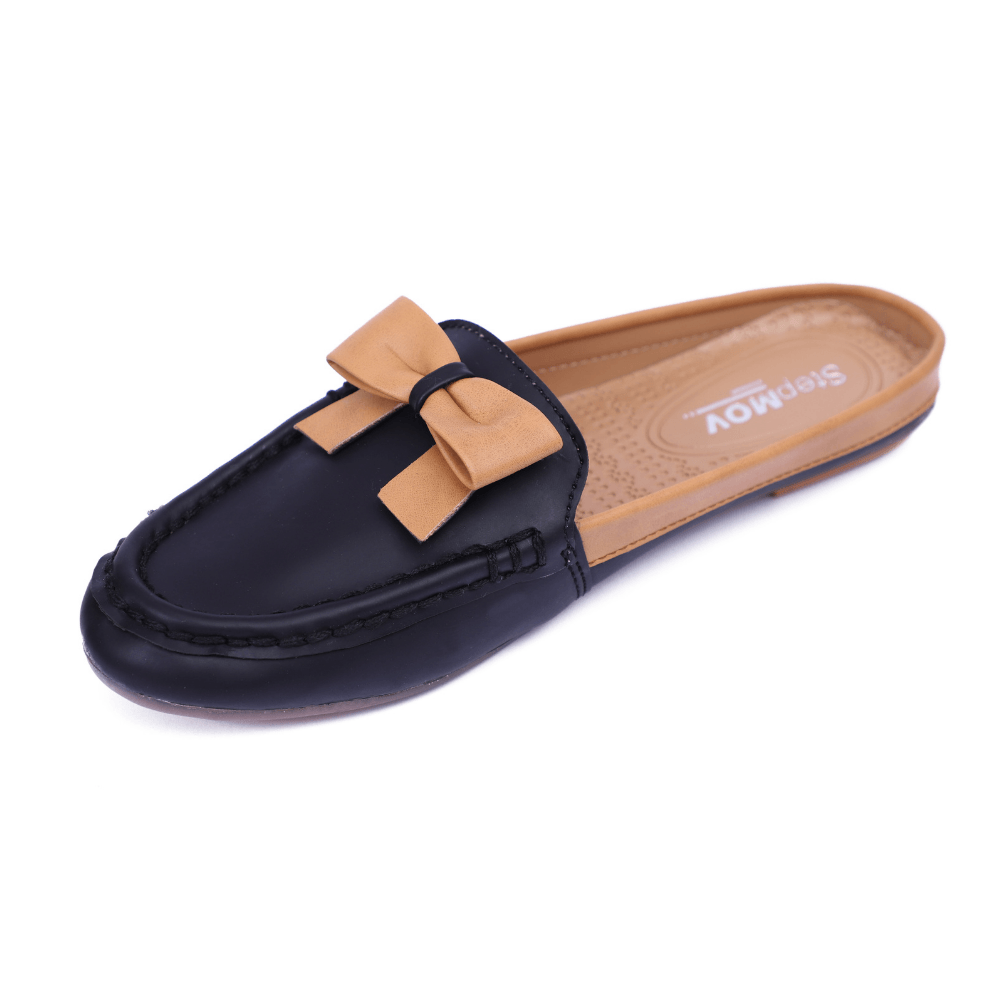 step mov Black Bow Back Open for women Fancy Shoes for Women: Footwear Sale in Pakistan on Ladies Shoes